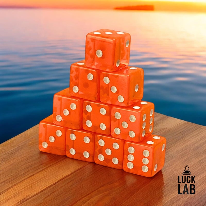 Luck Lab 10 Piece 19 mm Dice Pack - Acrylic and Translucent D6 Dice, Square w/Rounded Edge for Casino, Craps, RPG MTG DND Dice Table Games and Board Games (Orange) - Image 2